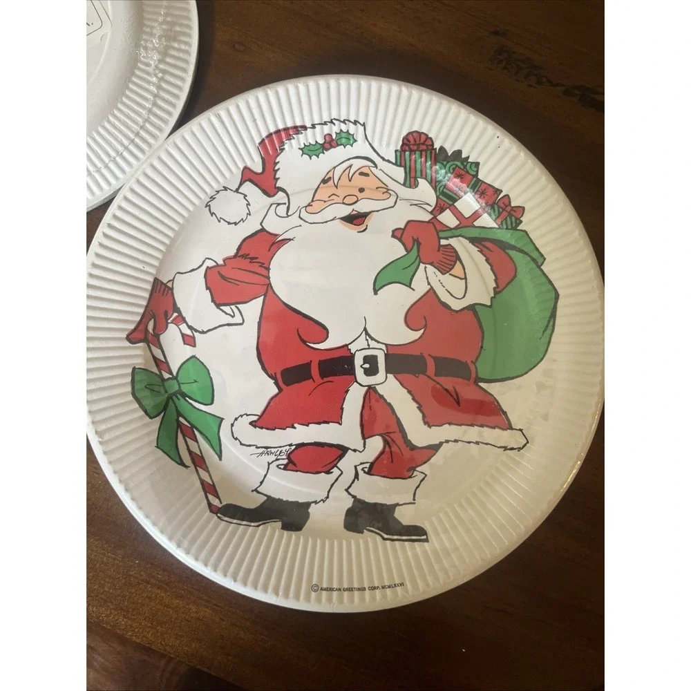 Amer Greetings Christmas Santa 1970s (3)Paper Plates 9 Inch/7 Inch New In Film